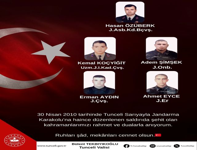 TUNCELİ NAZIMİYE SARIYAYLA JANDARMA KARAKOLU ŞEHİTLERİ-30 NİSAN 2010